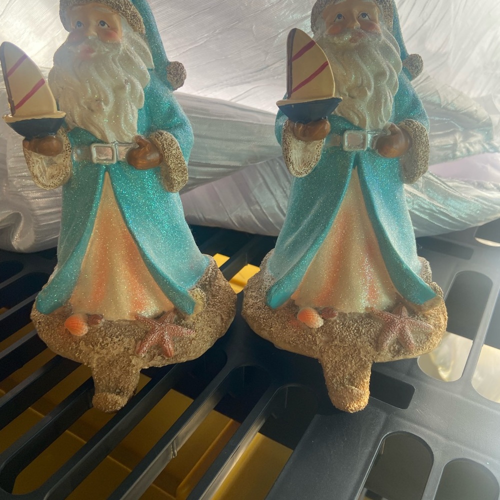 Coastal Santa Figurine in Blue and Cream